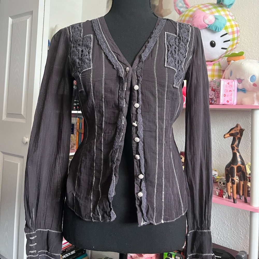 Calvin Klein Black Button Down Blouse (dyed)